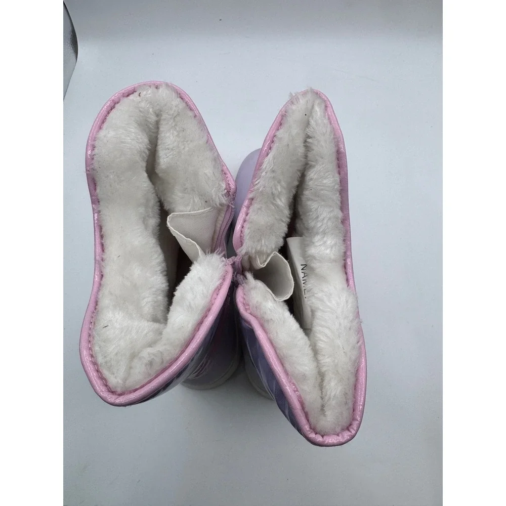 Wonder Nation 5 Purple Snow Boots Kids Faux Fur Lined Metallic Winter